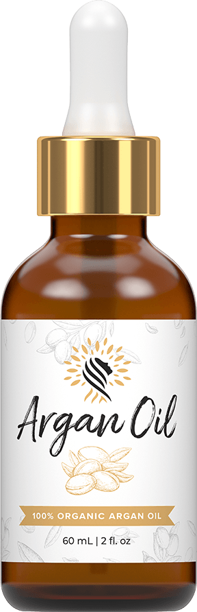 The 60 mL bottle of Argan Oil standing on a boulder